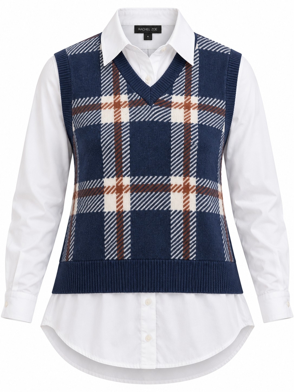 RACHEL ZOE | Preppy Plaid Sweater Vest White Shirt 2 in 1 Layered Top | M